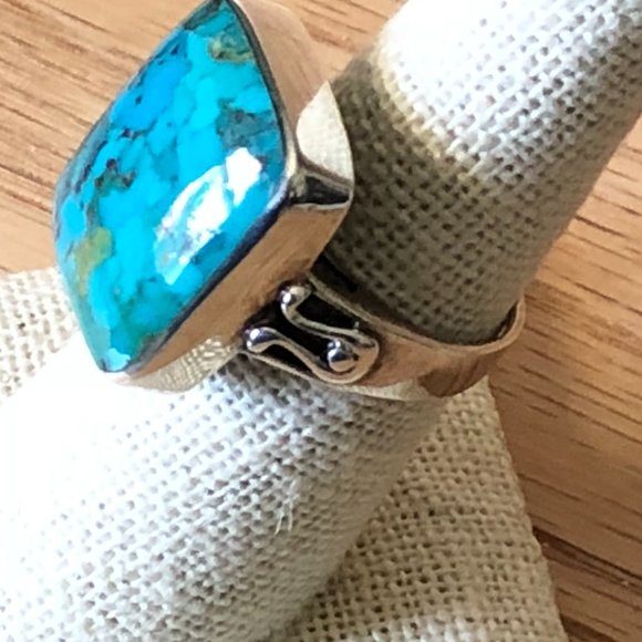 Turquoise Color Resin & Sterling Silver Ring - Picture 2 of 7